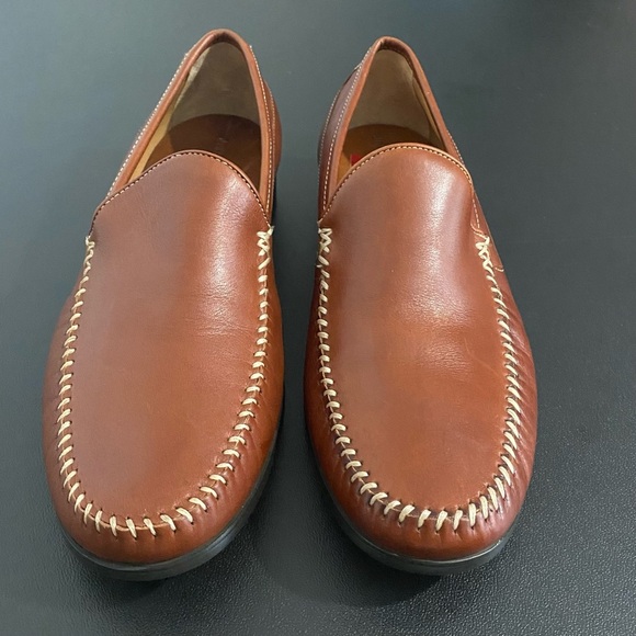 Johnston & Murphy New Cresswell Venetian Leather Loafers Cognac Brown Whipstitch - Picture 5 of 15